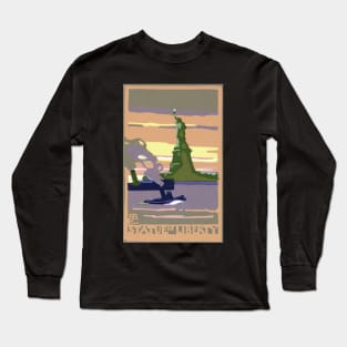 Vintage Travel Poster, Statue of Liberty Long Sleeve T-Shirt